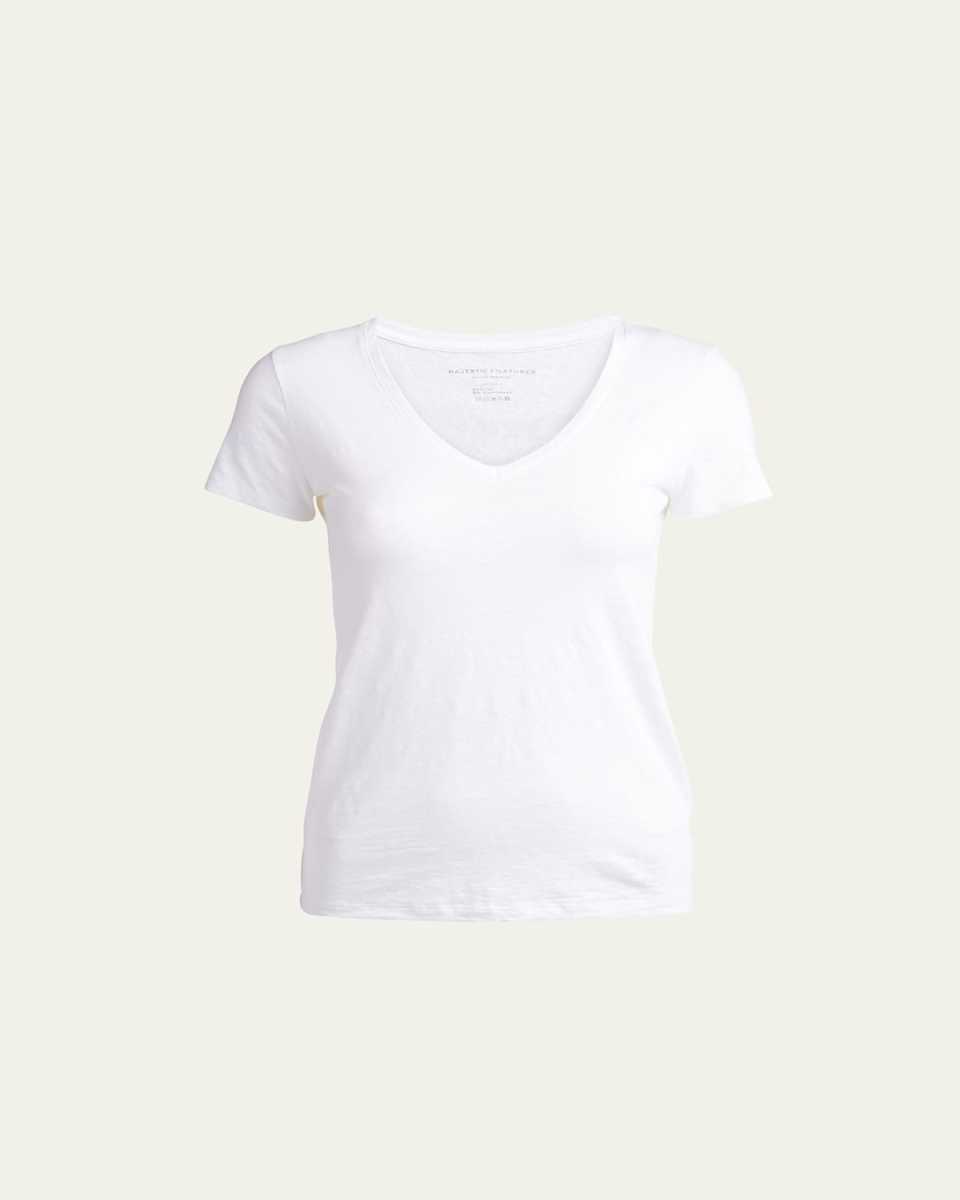 V-Neck Short-Sleeve Stretch Linen T-Shirt